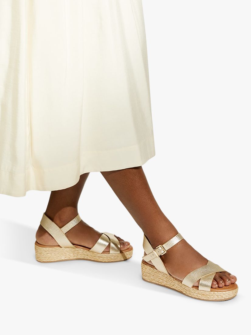 Buy Dune Wide Fit Linnie Leather Cross Strap Sandals, Gold Online at johnlewis.com
