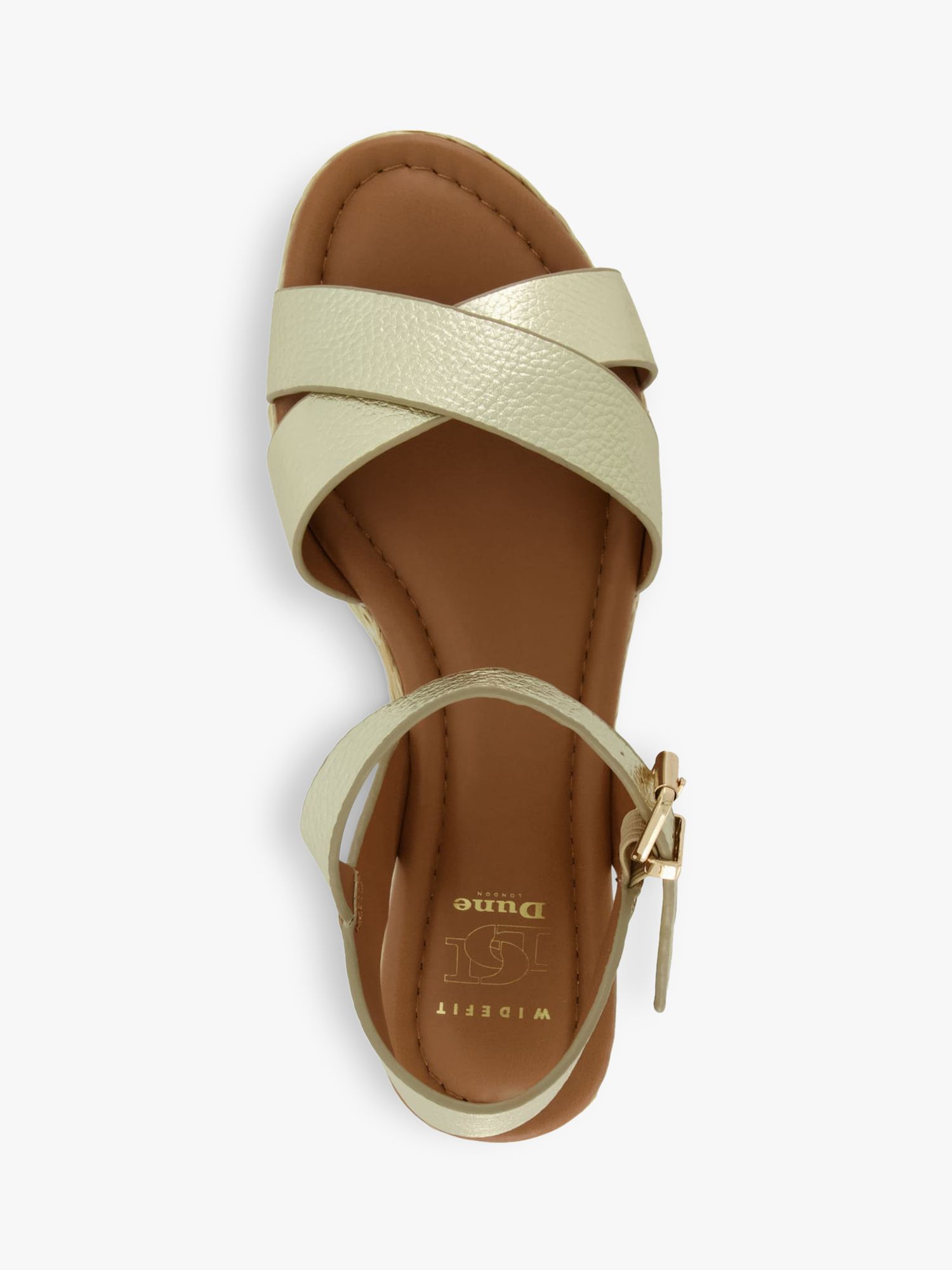 Dune Wide Fit Linnie Leather Cross Strap Sandals, Gold, EU36