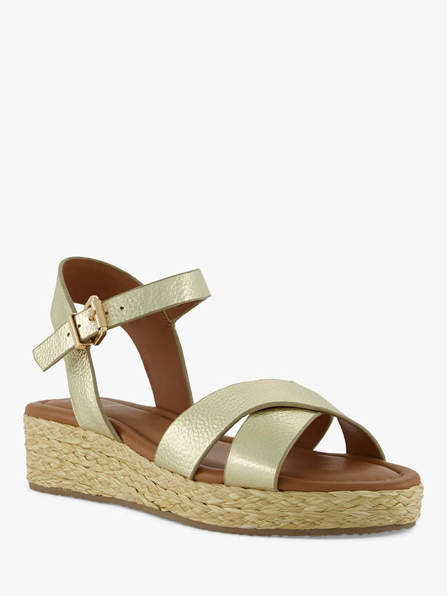 Dune Wide Fit Linnie Leather Cross Strap Sandals, Gold