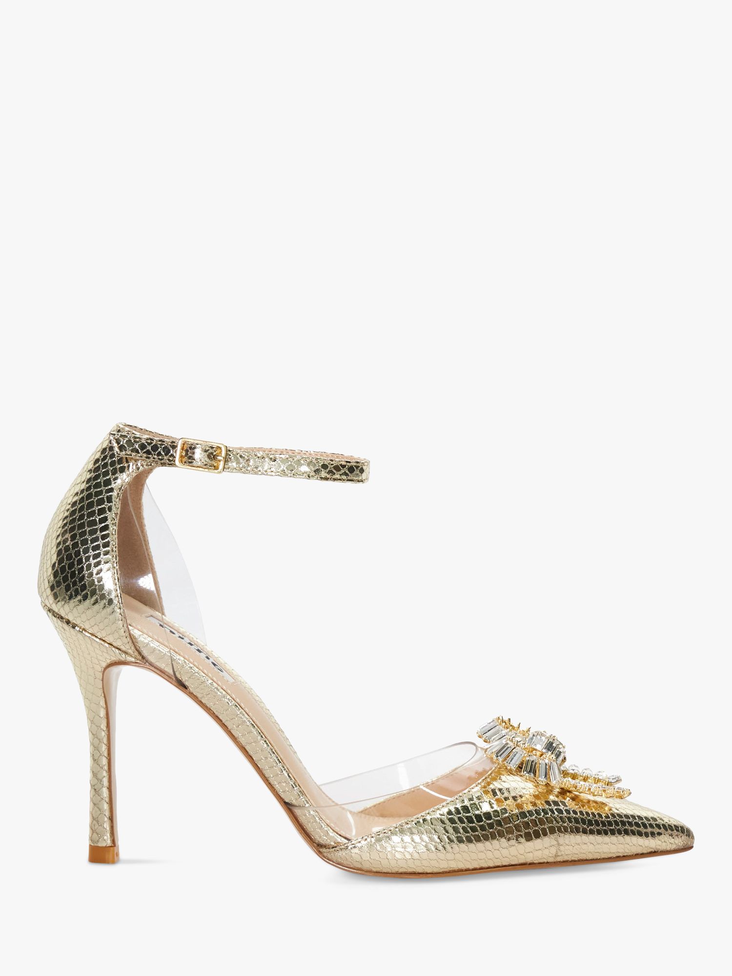 Dune Confess Bow Detail Heeled Court Shoes, Gold