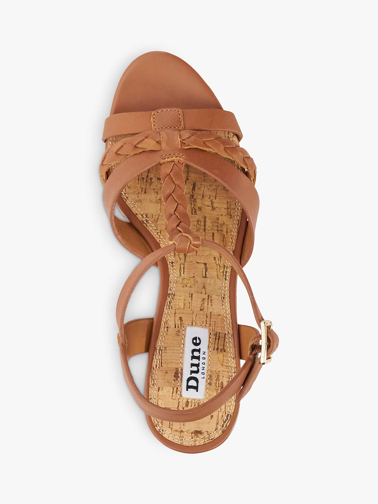 Buy Dune Wide Fit Koali Leather Plait T-Bar Wedge Sandals, Tan Online at johnlewis.com