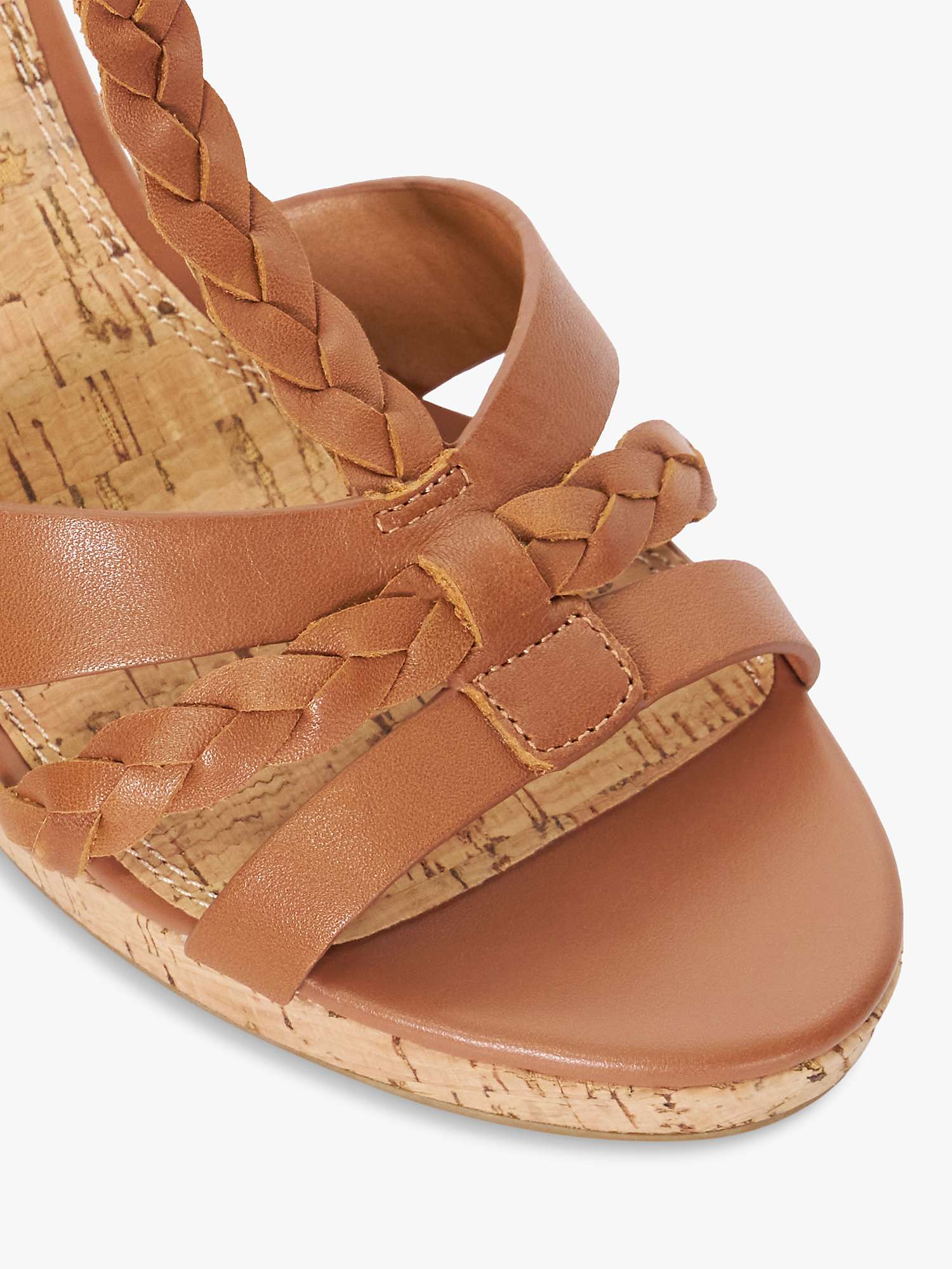 Buy Dune Wide Fit Koali Leather Plait T-Bar Wedge Sandals, Tan Online at johnlewis.com