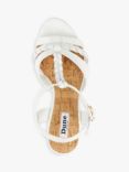 Dune Wide Fit Koali Leather Plait T-Bar Wedge Sandals, White