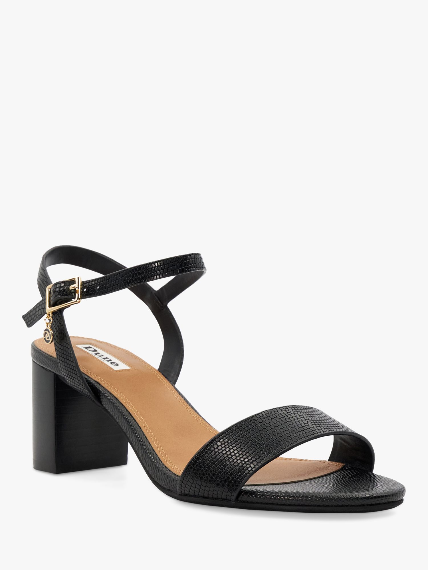 Dune Wide Fit Jelly Leather Block Heel Sandals, Black at John Lewis ...