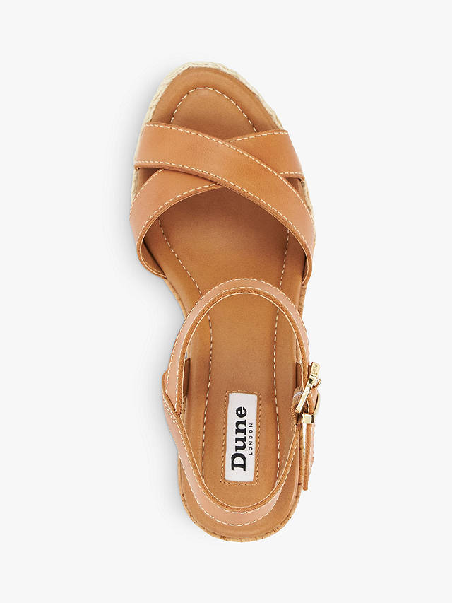 Dune Kindest Leather Cross Strap Wedge Sandals, Tan