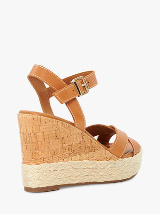 Dune Kindest Leather Cross Strap Wedge Sandals, Tan