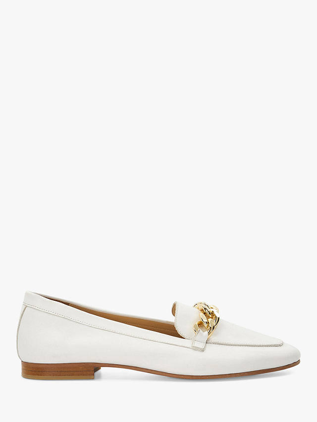 Dune Goldsmith Leather Chain Trim Loafers, White
