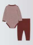 John Lewis Baby Bear Stripe Knit Jumper & Trousers Set, Burgundy