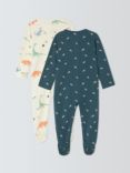 John Lewis Baby Dino Leaf Cotton Two Way Zip Sleepsuit, Pack of 2, Multi