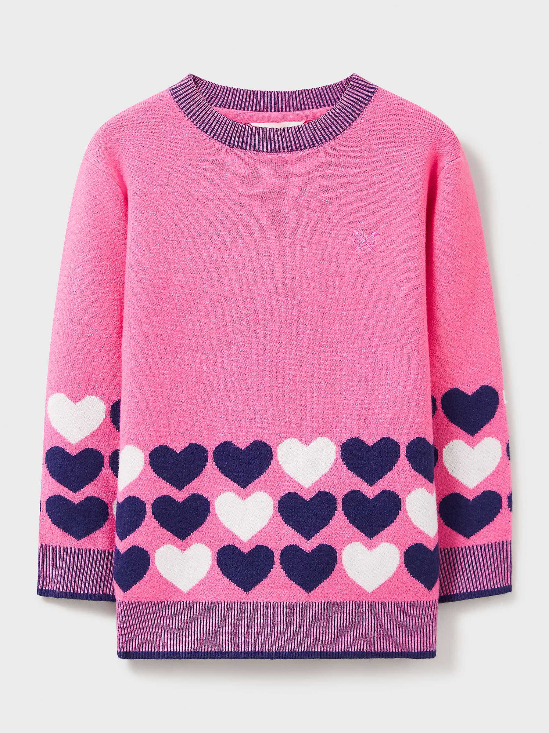 Buy Crew Clothing Kids' Border Heart Drop Shoulder Jumper, Raspberry Pink/Multi Online at johnlewis.com