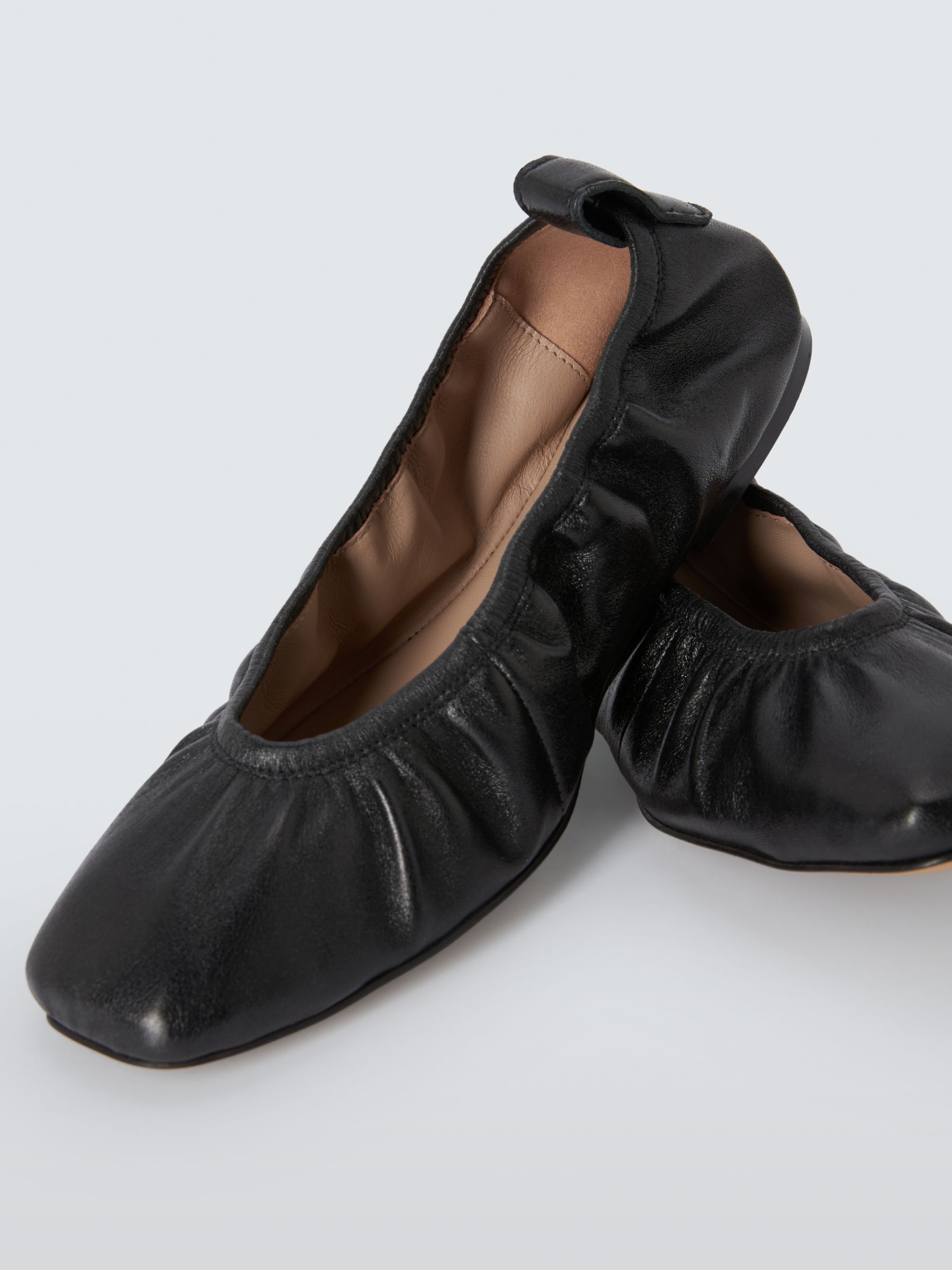 John Lewis Harlequinn Leather Soft Ruched V-Cut Sachetto Ballerina Pumps, Black, 6