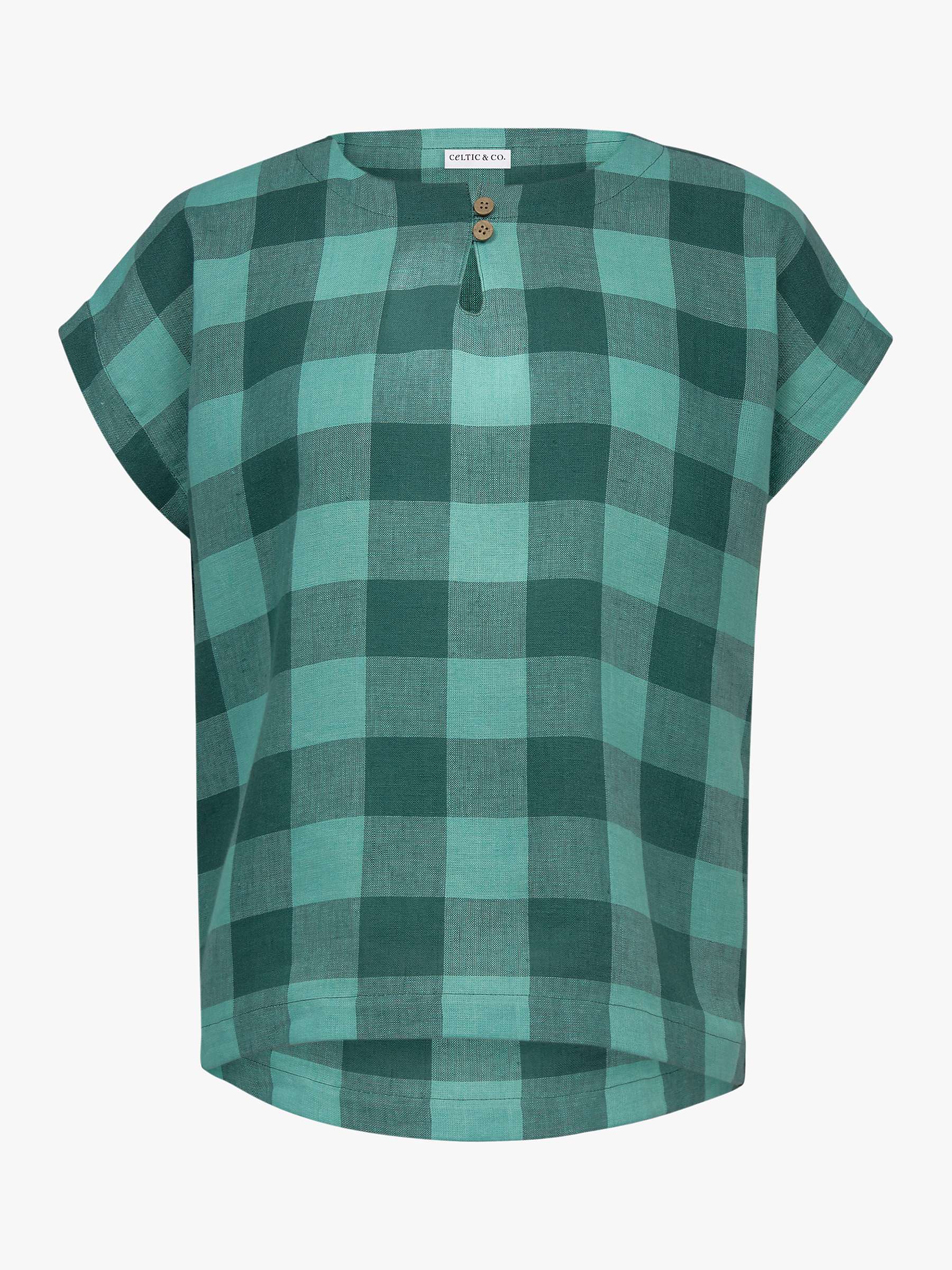 Buy Celtic & Co. Button Detail Linen Check Top, Sea Green Online at johnlewis.com