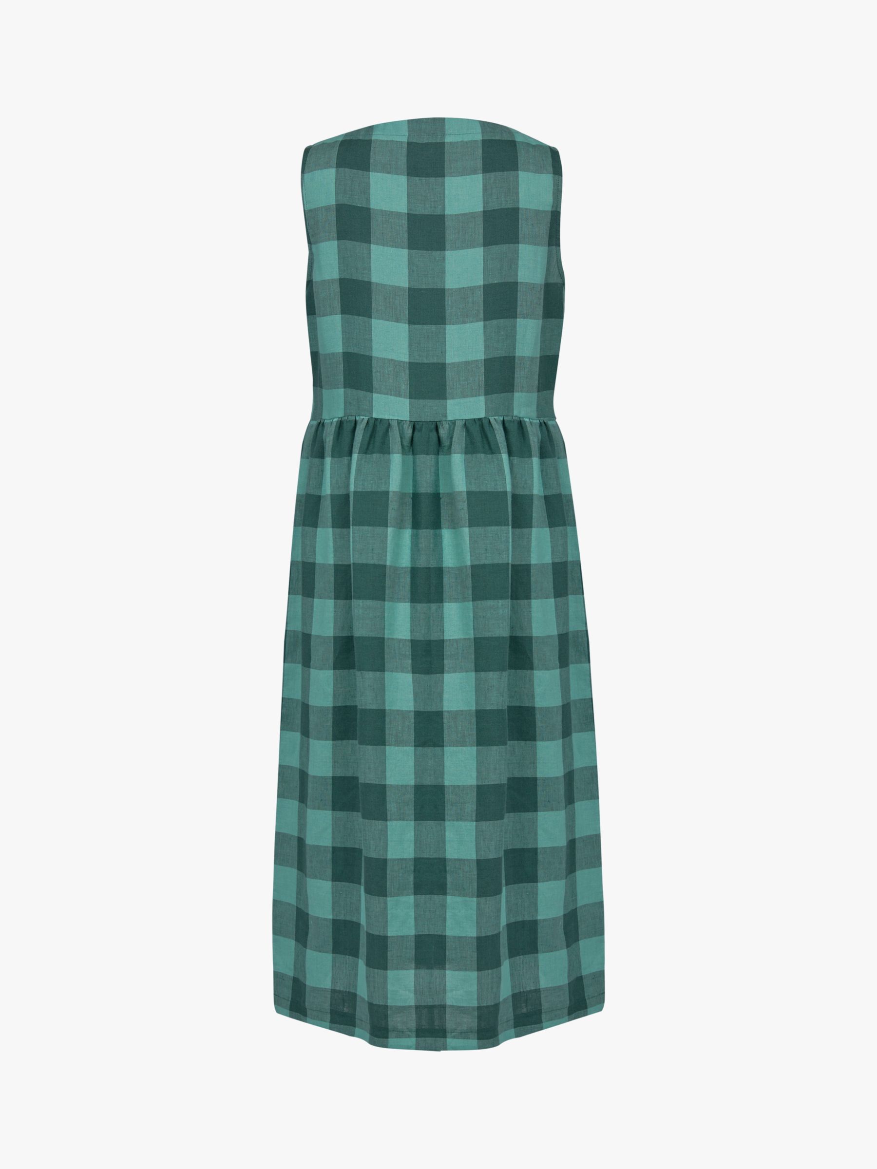 Celtic & Co. Linen Button Detail Check Midi Dress, Sea Green, 8