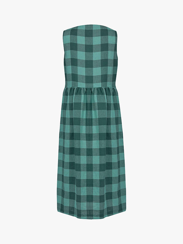 Celtic & Co. Linen Button Detail Check Midi Dress, Sea Green