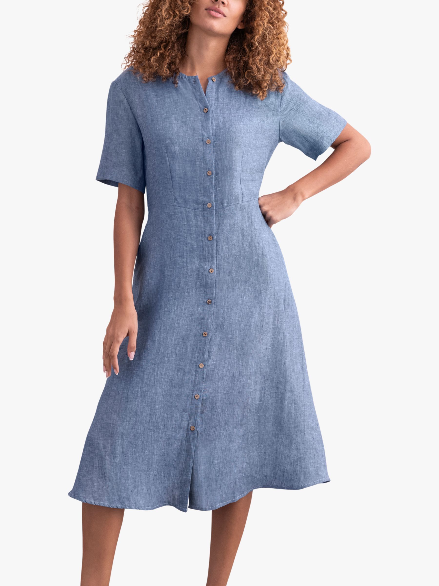 Celtic & Co. Linen Button Through Midi Dress, Indigo, 10