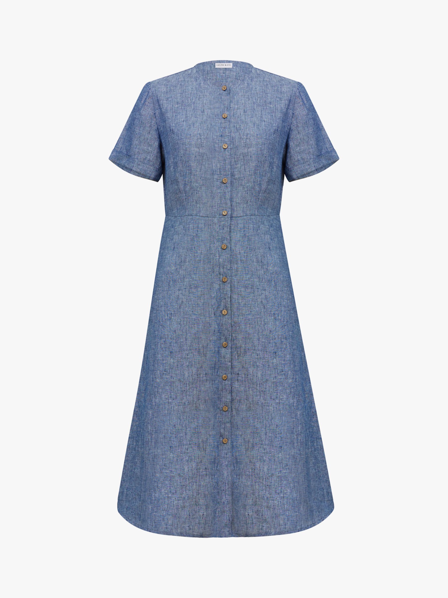 Celtic & Co. Linen Button Through Midi Dress, Indigo, 10