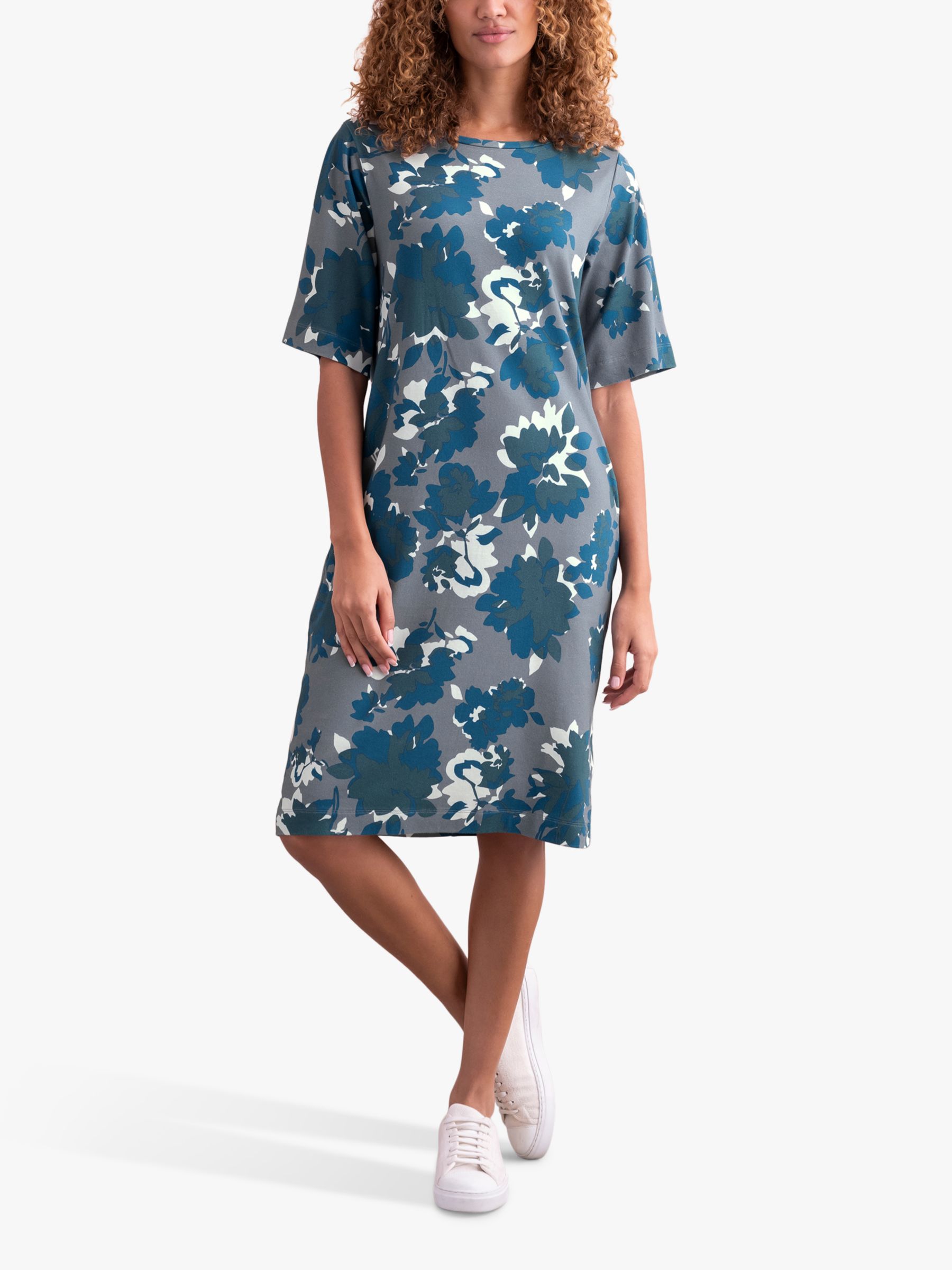Celtic & Co. Organic Cotton T-Shirt Knee Length Dress, Shadow Floral, 8