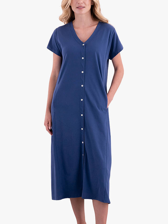 Celtic & Co. Button Through V-Neck Midi Dress, Blue Ink