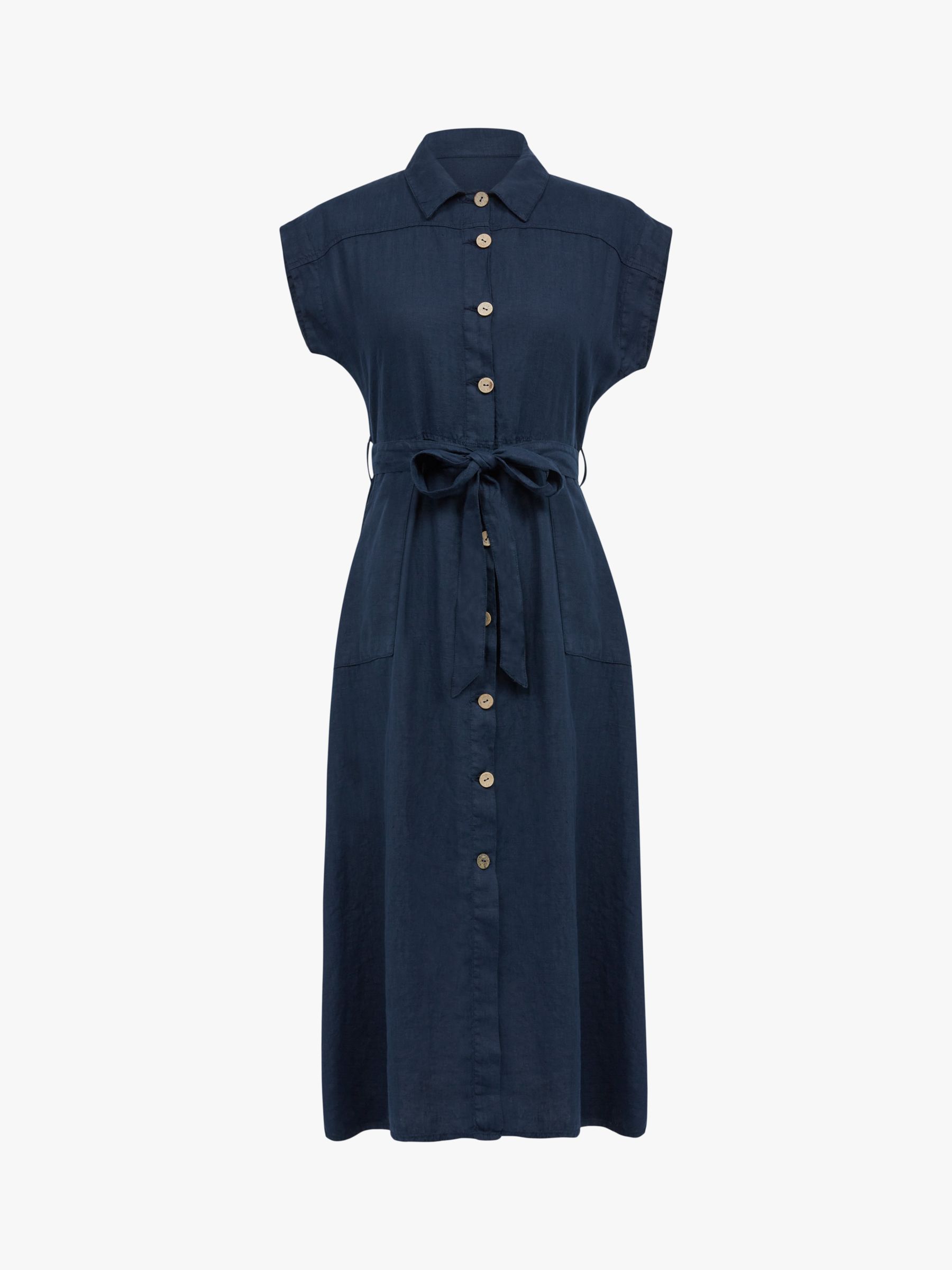 Celtic & Co. Linen Button Through Shirt Midi Dress, Dark Navy, 8