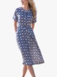 Celtic & Co. Linen Button Through Midi Dress, Blue Block Print, Blue Block Print