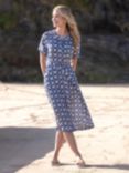 Celtic & Co. Linen Button Through Midi Dress, Blue Block Print