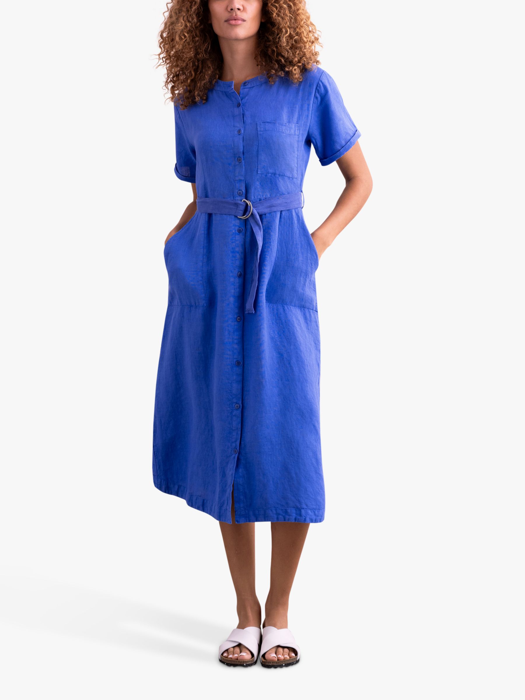 Celtic & Co. Cotton And Linen Button Through Midi Dress, Cobalt, 8