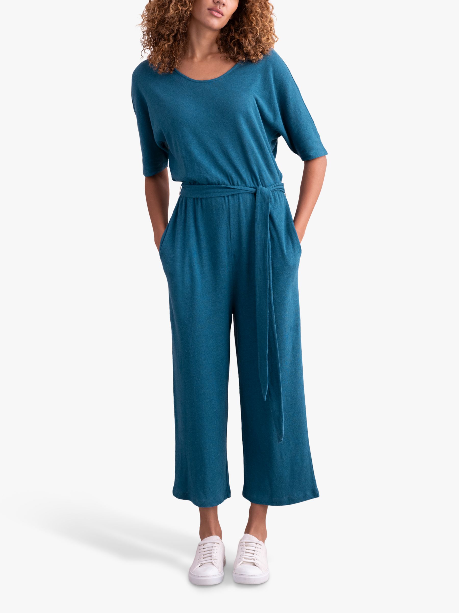 Celtic & Co. Linen/Cotton Short Sleeve Jumpsuit, Deep Icelandic Blue