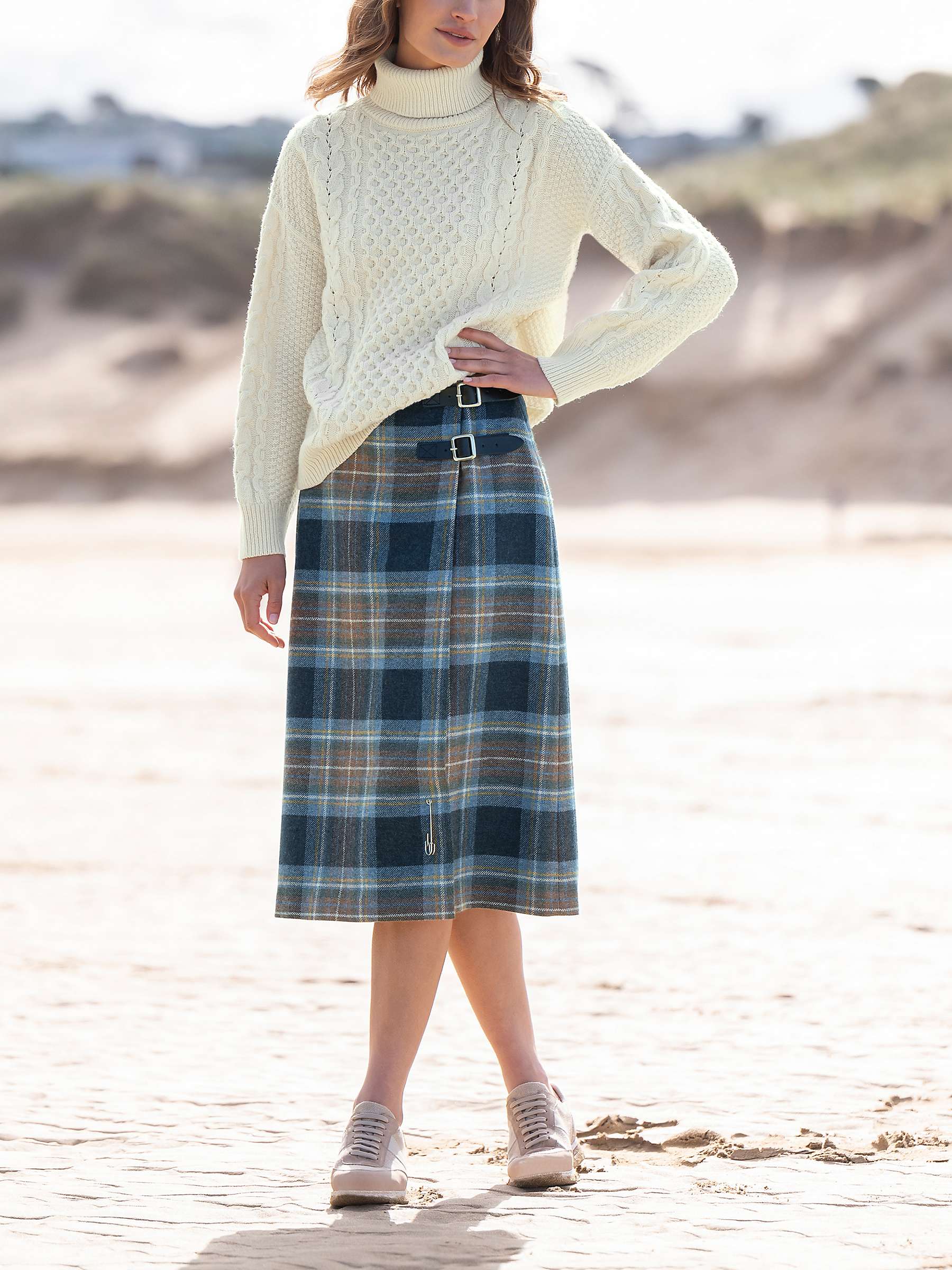 Buy Celtic & Co. Lambswool Organic Cotton Cable Roll Neck Jumper, Ecru Online at johnlewis.com