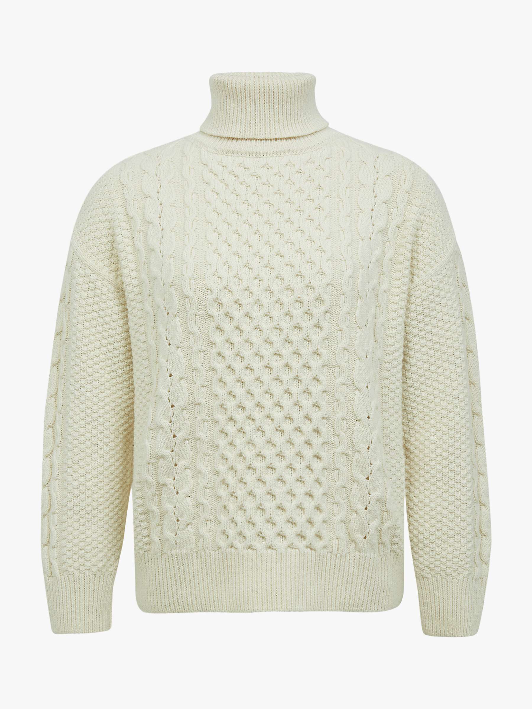 Buy Celtic & Co. Lambswool Organic Cotton Cable Roll Neck Jumper, Ecru Online at johnlewis.com
