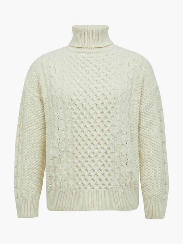 Celtic & Co. Lambswool Organic Cotton Cable Roll Neck Jumper, Ecru