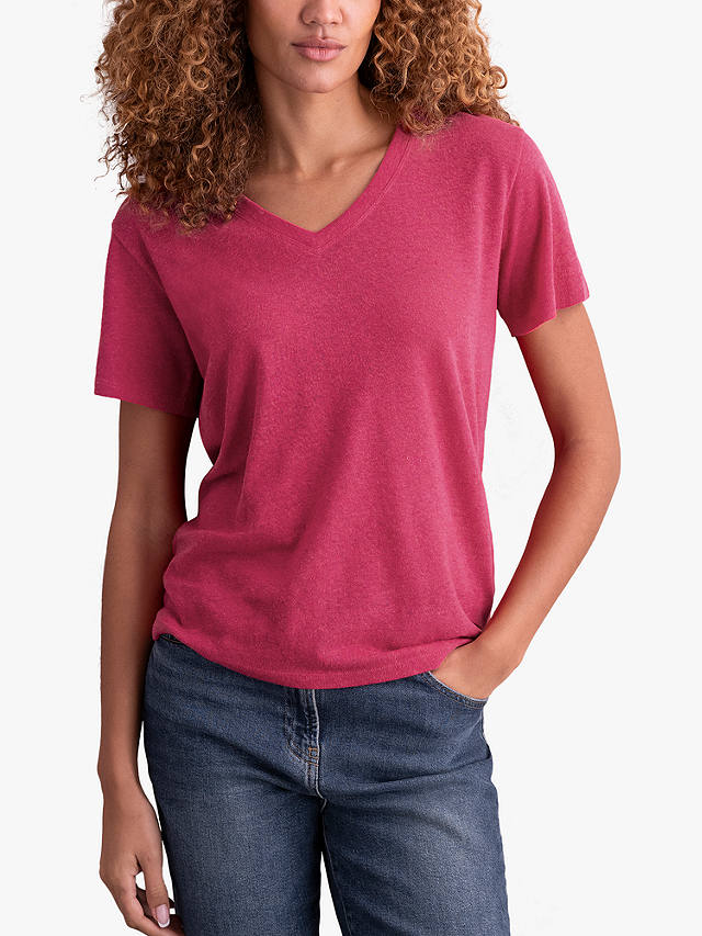 Celtic & Co. Linen Blend Short Sleeve V Neck T-Shirt, Raspberry