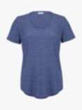 Celtic & Co. Linen Cotton Blend Striped Scoop Neck T-Shirt, Blue Ink Micro