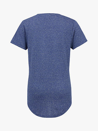 Celtic & Co. Linen Cotton Blend Striped Scoop Neck T-Shirt, Blue Ink Micro