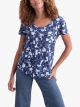Celtic & Co. Linen Cotton Floral Scoop Neck T-shirt, Blue Linear