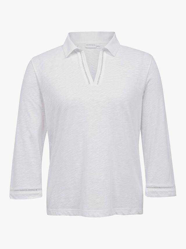 Celtic & Co. Organic Cotton Jersey Trim Detail Polo Top, White
