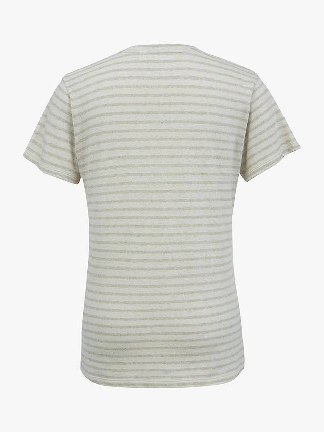 Celtic & Co. Linen Cotton Blend V-Neck T-Shirt, Ecru Oatmeal Stripe