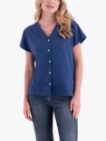 Celtic & Co. Organic Cotton Button Short Sleeve Jersey Top, Blue, Blue