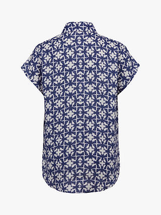Celtic & Co. Linen Blend Drape Shirt, Blue Block Print