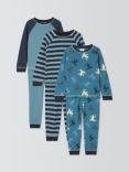 John Lewis Kids' Frog & Stripe Cotton Pyjama Set, Pack of 3, Blue