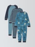 John Lewis Kids' Frog & Stripe Cotton Pyjama Set, Pack of 3, Blue