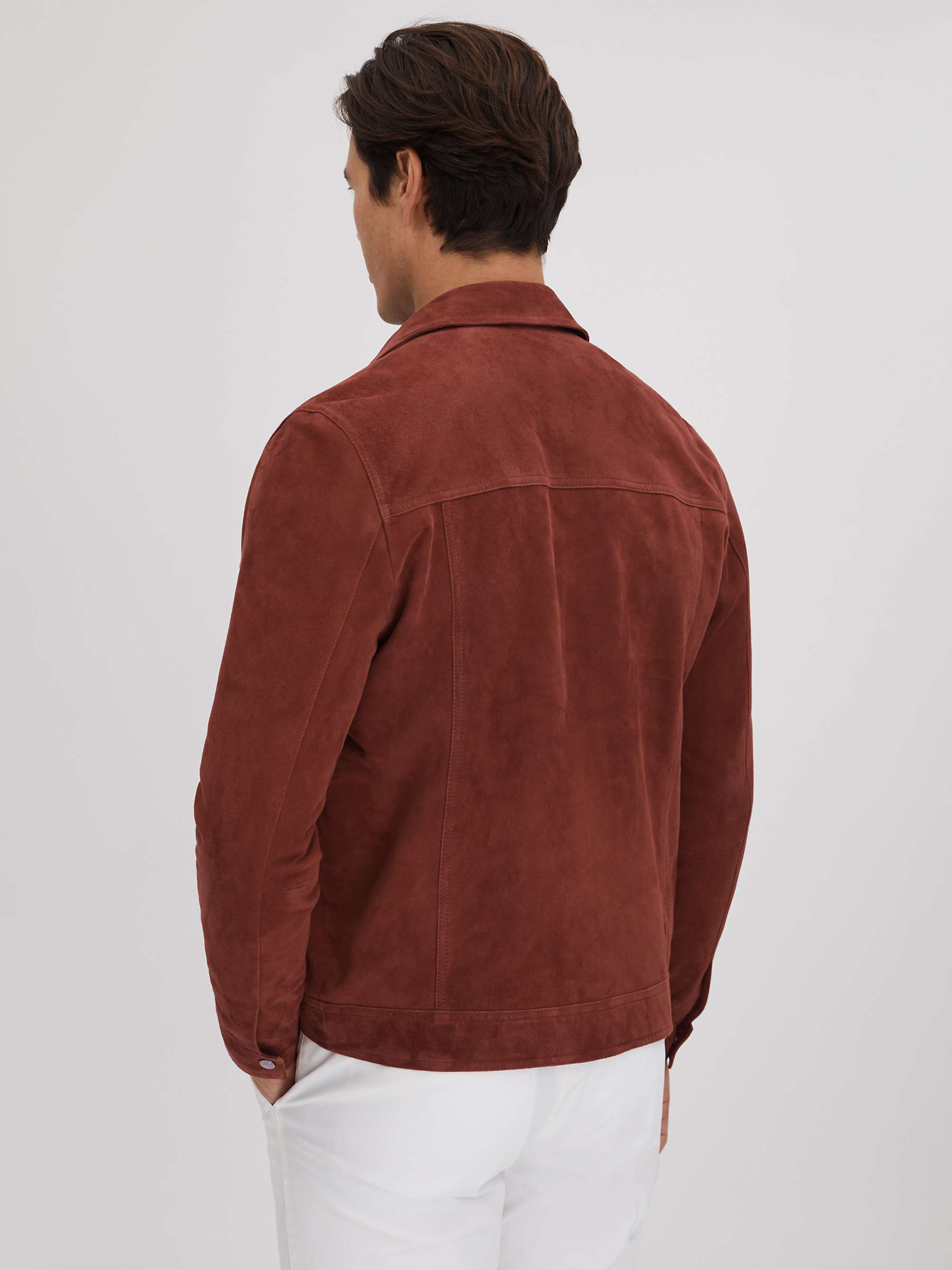Buy Reiss Nico Long Sleeve Suede Twin Pocket Overshirt, Rust Online at johnlewis.com