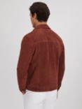 Reiss Nico Long Sleeve Suede Twin Pocket Overshirt, Rust