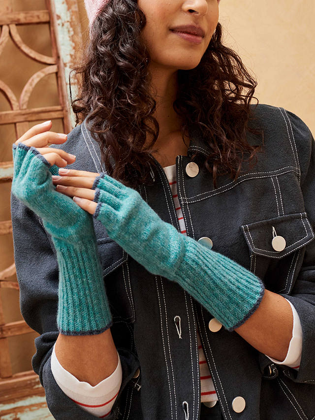 Brora Cashmere Fingerless Gloves, Ocean & Indigo