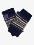 Brora Cashmere Folk Wristwarmers, French Navy/Multi