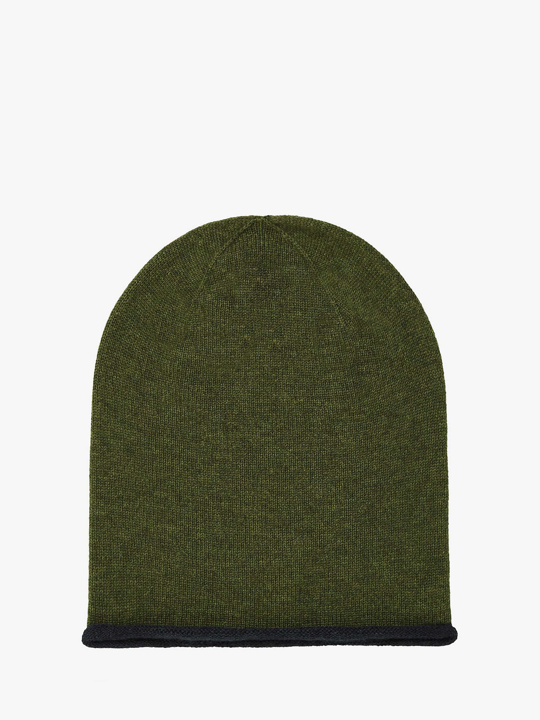 Buy Brora Cashmere Contrast Trim Slouchy Beanie Hat, Kelp/Midnight Online at johnlewis.com