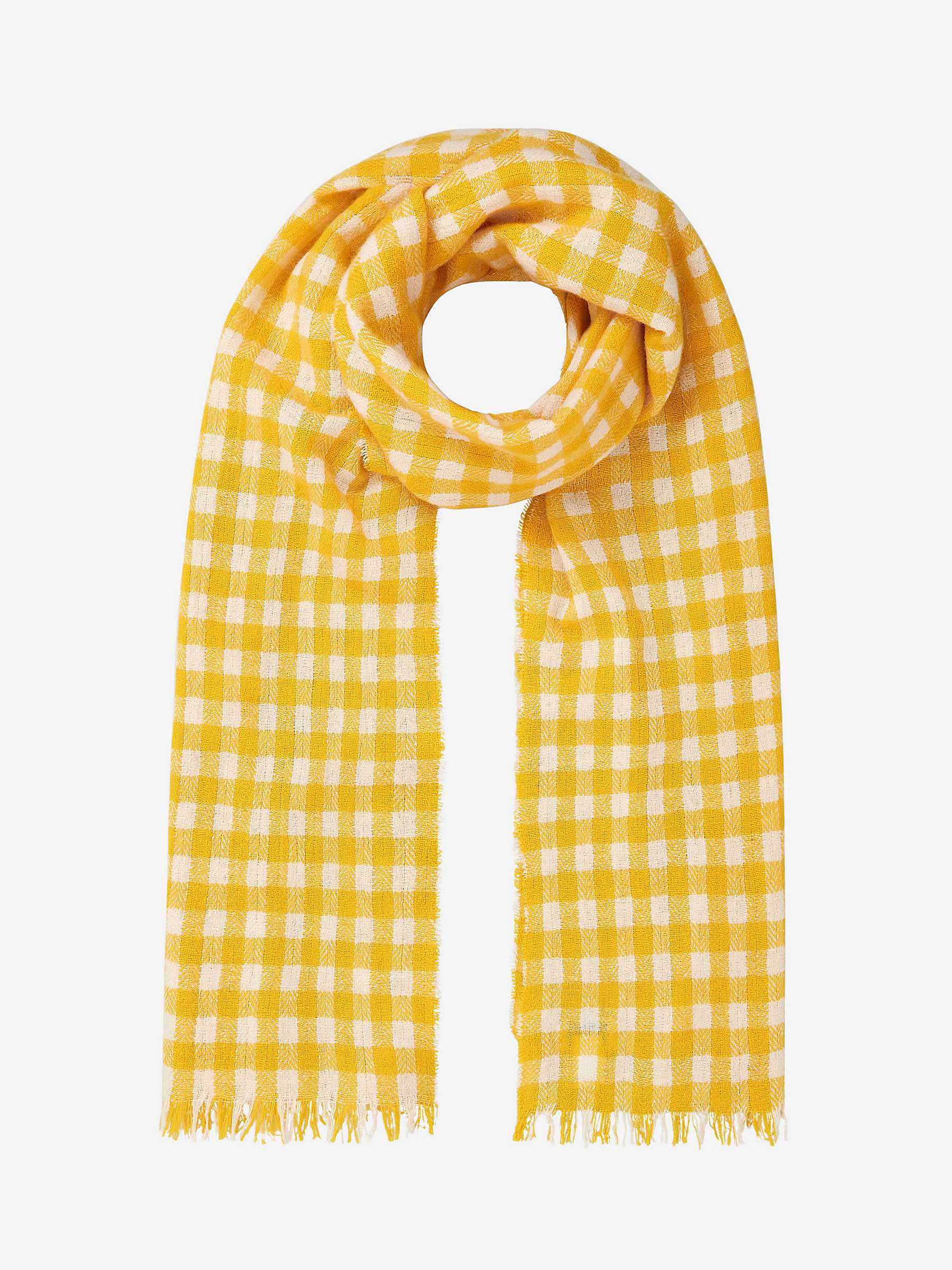 Buy Brora Gingham Cashmere Scarf, Daffodil/Cream Online at johnlewis.com