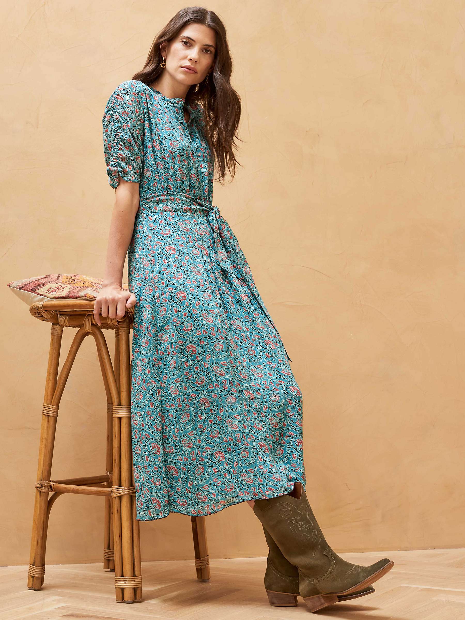 Buy Brora Floral Block Print Silk Midi Dress, Ocean/Multi Online at johnlewis.com