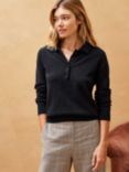 Brora Cashmere Polo Collar Jumper, Midnight