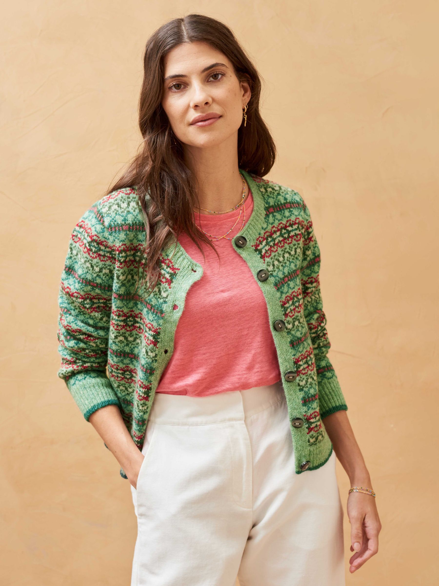 J.Crew: Cashmere Fair Isle Cardigan Sweater With Jewel Buttons For Women