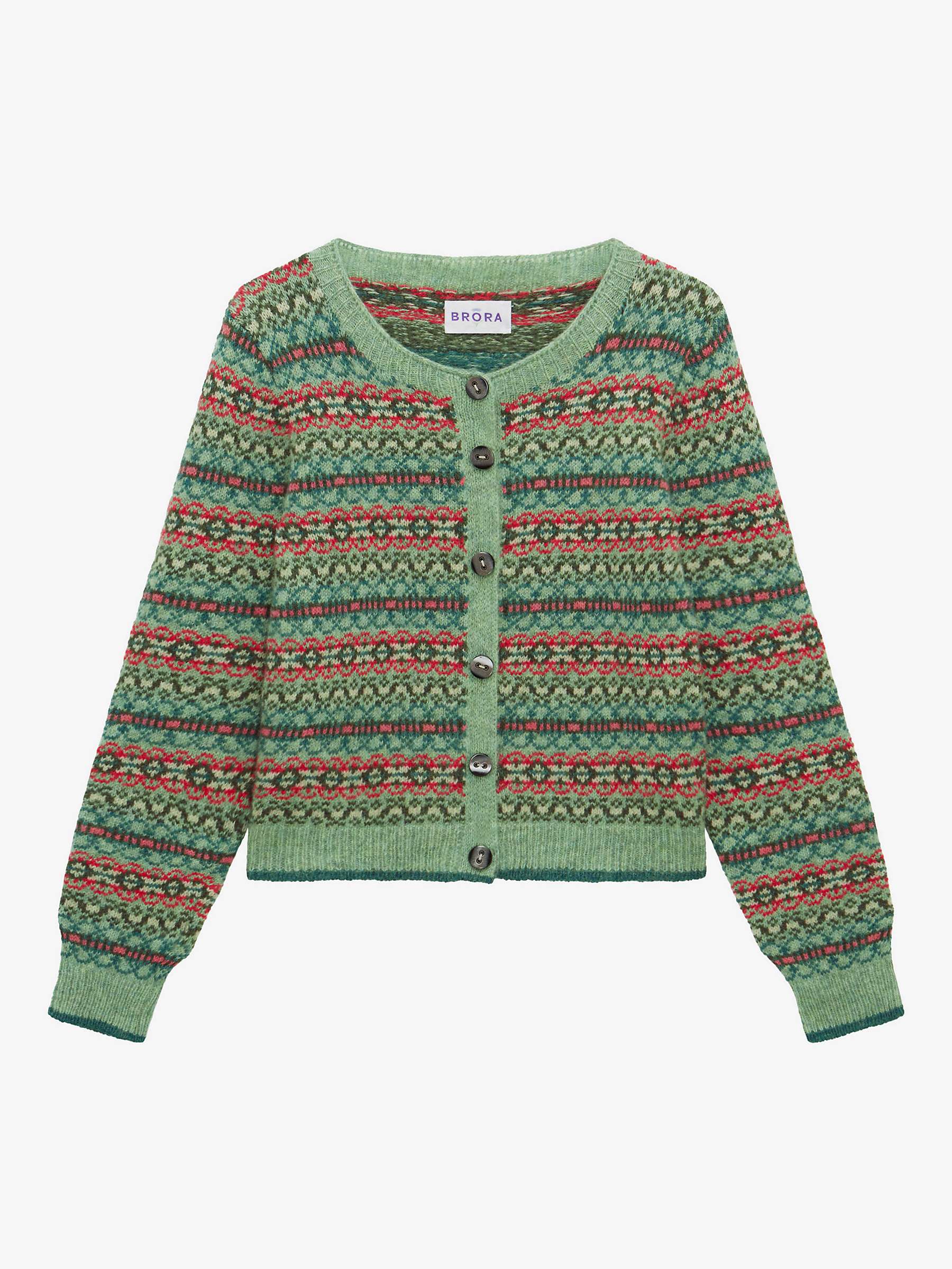 Buy Brora Fair Isle Wool Cardigan, Eucalyptus/Multi Online at johnlewis.com